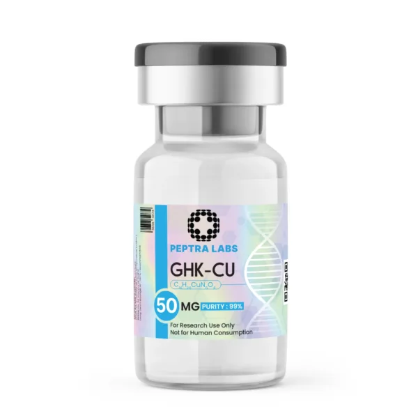 GHK-Cu 50 mg - flacon de peptidă pentru cercetare, puritate 99% pe etichetă, Peptra Labs