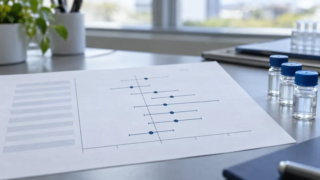Grafic forestier statistic cu intervale de încredere, lângă flacoane de cercetare